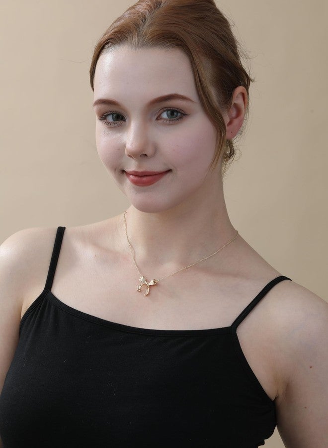 VULETO Gold Bow Necklace Earrings Set for Women, 14K Gold Plated Bowknot Choker Dainty Fashion Jewelry Gifts - Image 3